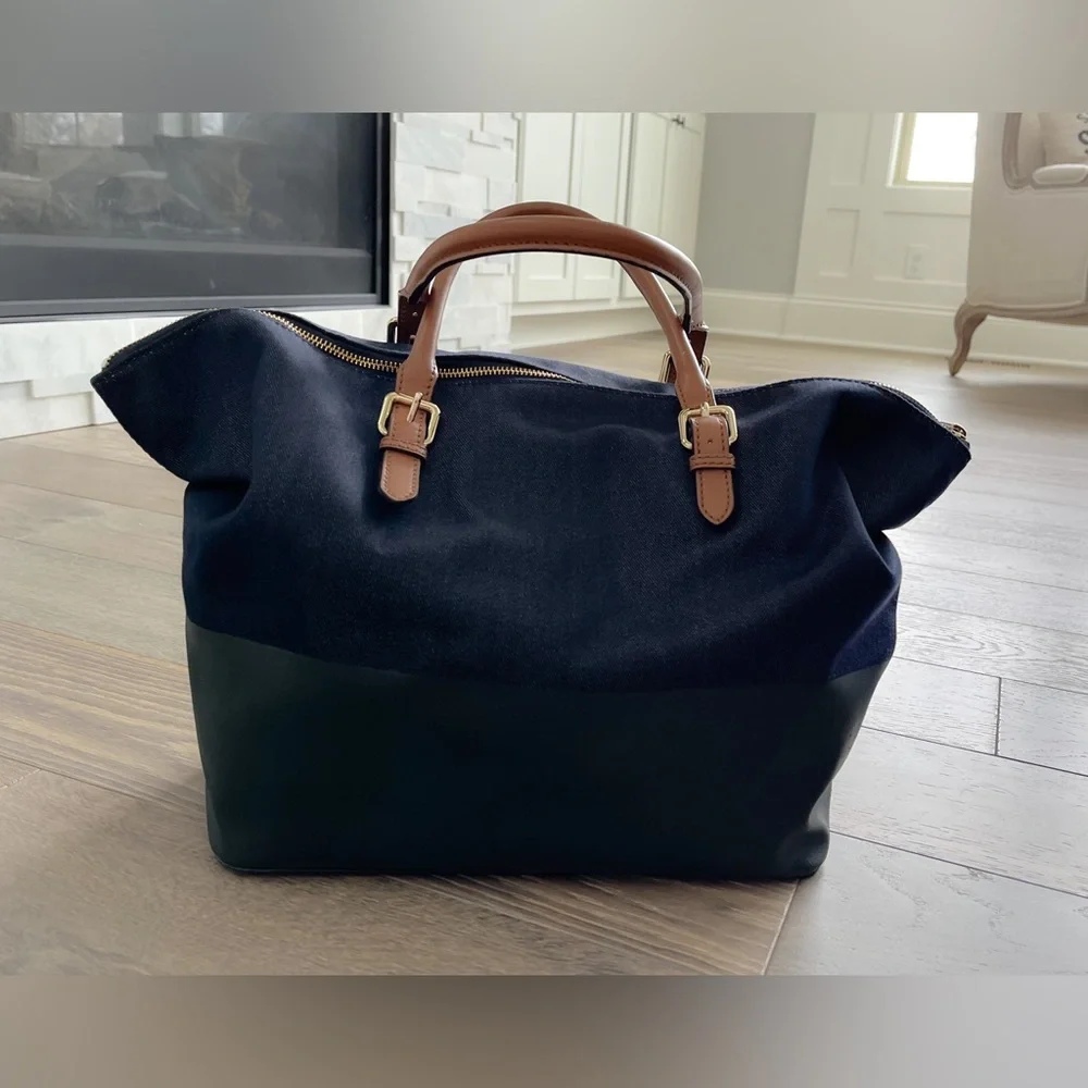 Kate Spade Black and Navy Tote with Brown Handles - Picture 2 of 10